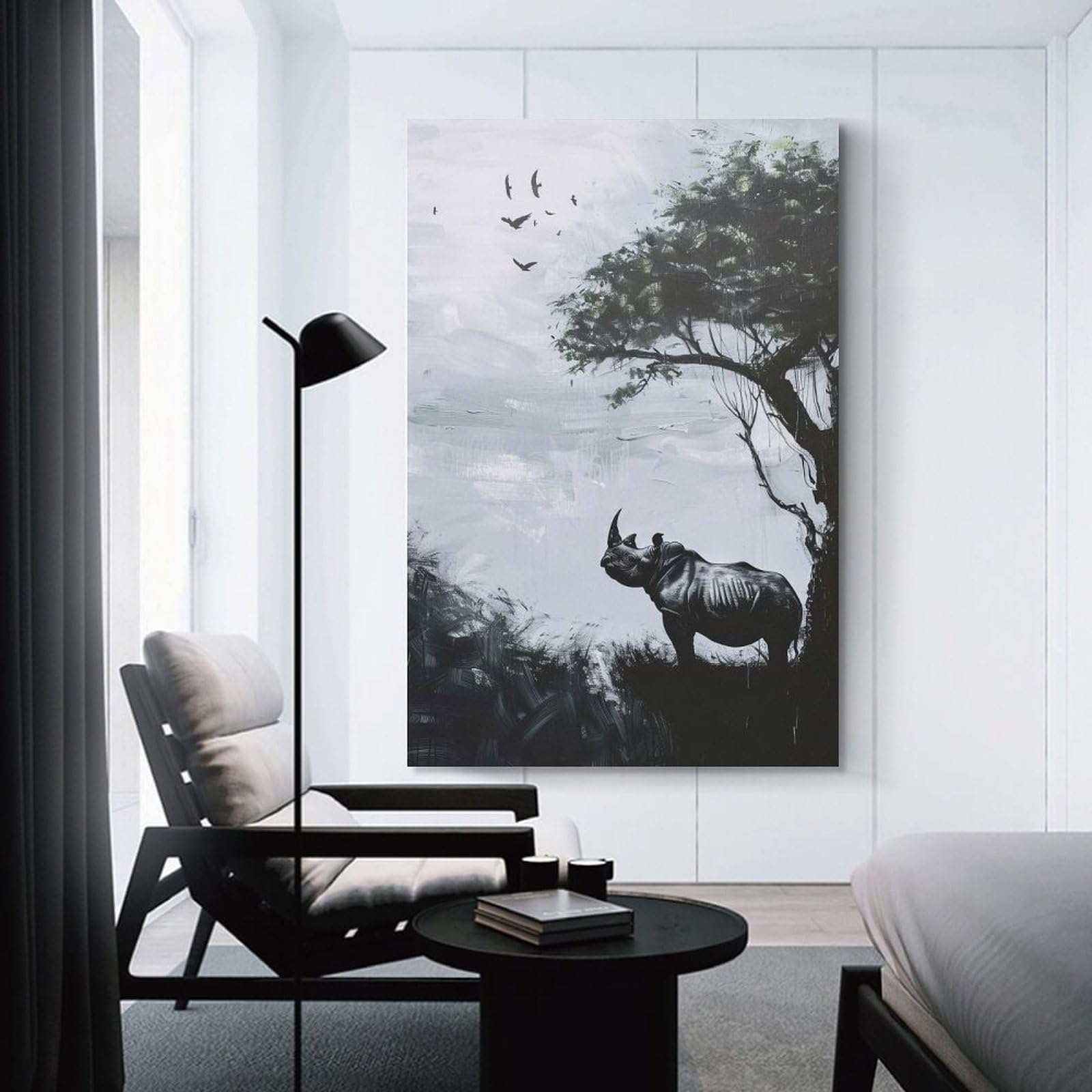 Junmoney Unframe-Style-4 Canvas Art Print Rhino Silhouette, 20X30inch(50X75cm), For Contemporary Homes, Apartments Or Offices, Decorative Canvas Decor For Home Updates