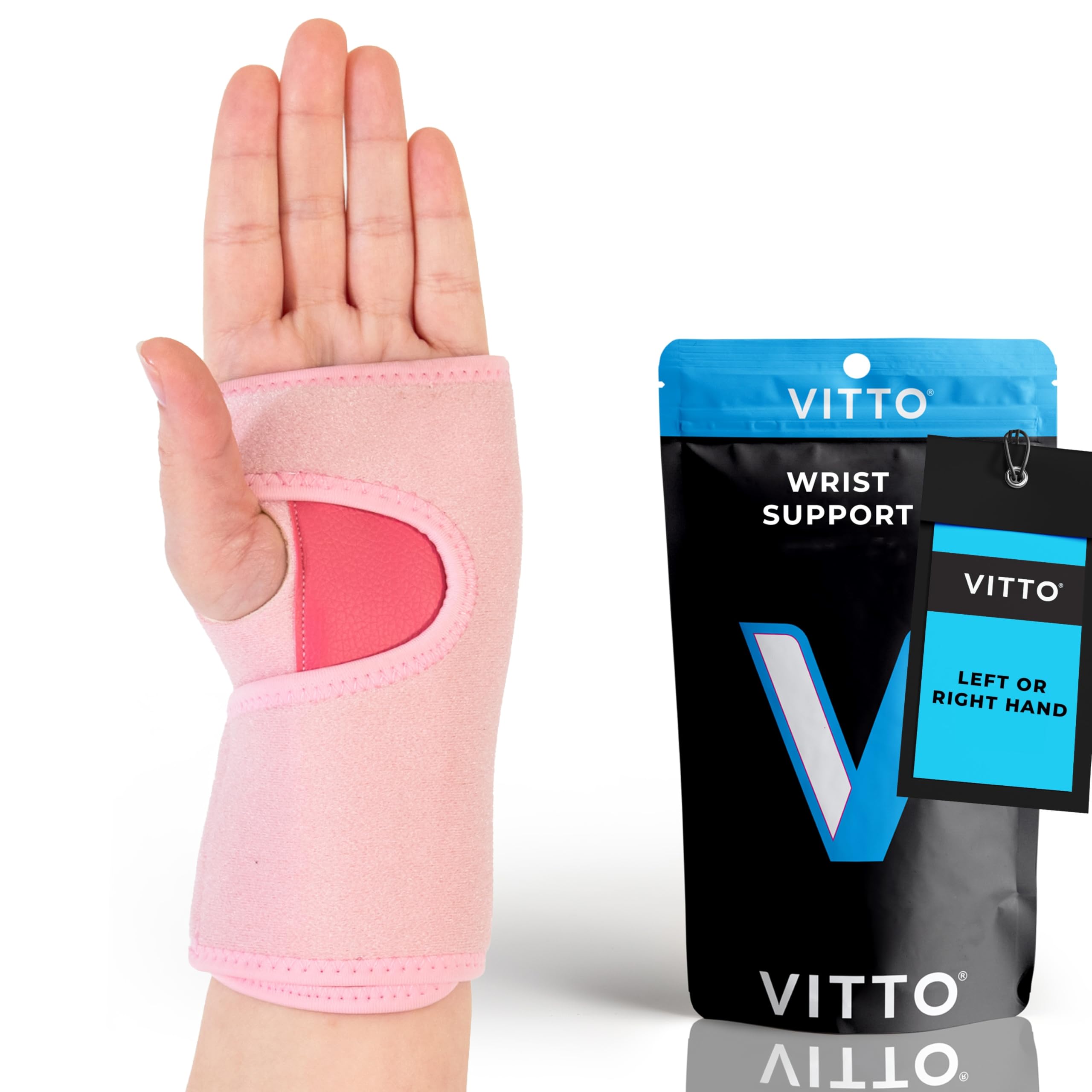 VITTO Tutore Polso - Polsiera per Sollievo dal Dolore per Tunnel Carpale, Slogature, Tendinite e Artrite (Rosa Sinistra, L/XL)