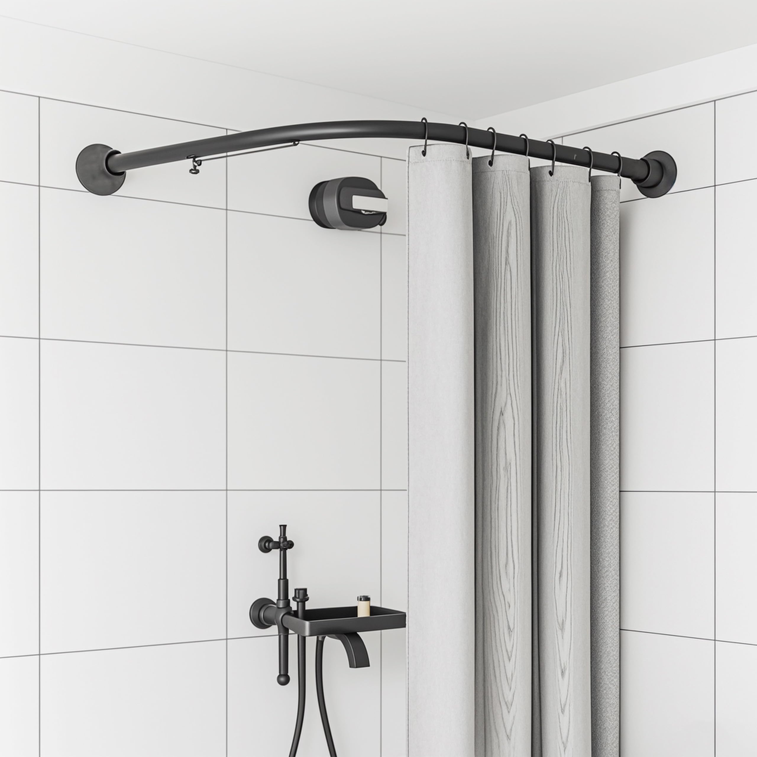 Générique Barre de Rideau de Douche incurvée, réglable en Forme de L, sans Support au Plafond, Installation Facile, idéale pour Les baignoires, sans perçage (Noir, A 70-95 cm x 70-95 cm)