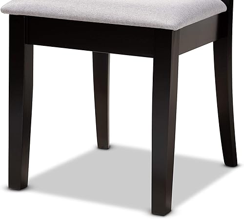 Miniatura 7 de Baxton Studio Minette - Juego de sillas de comedor de 2 piezas, tela gris tapizada con madera con acabado marrón expreso