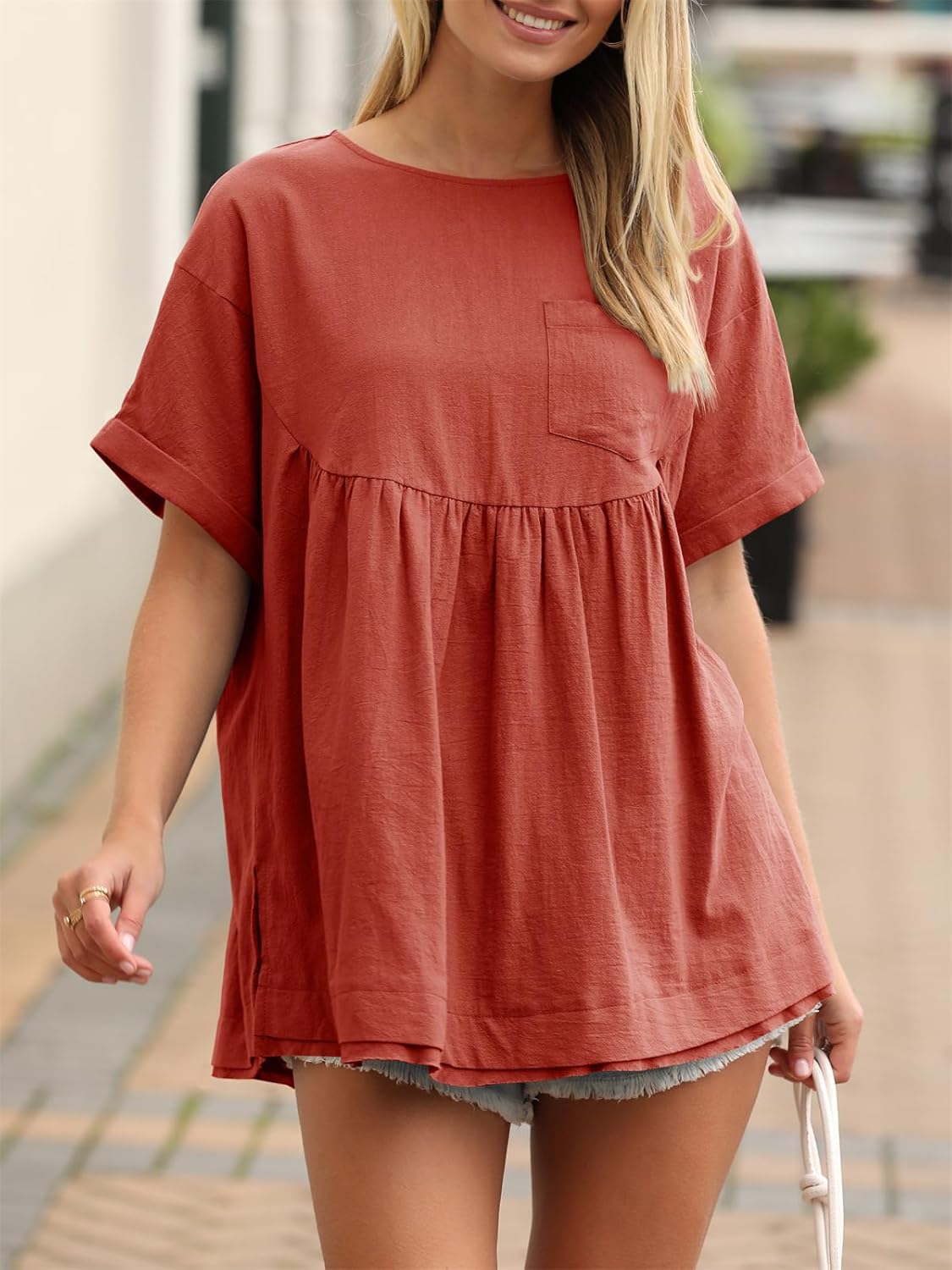 Tankaneo Womens Summer Babydoll Tops Casual Loose Fit Peplum Oversized Tunic Shirts - Image 2