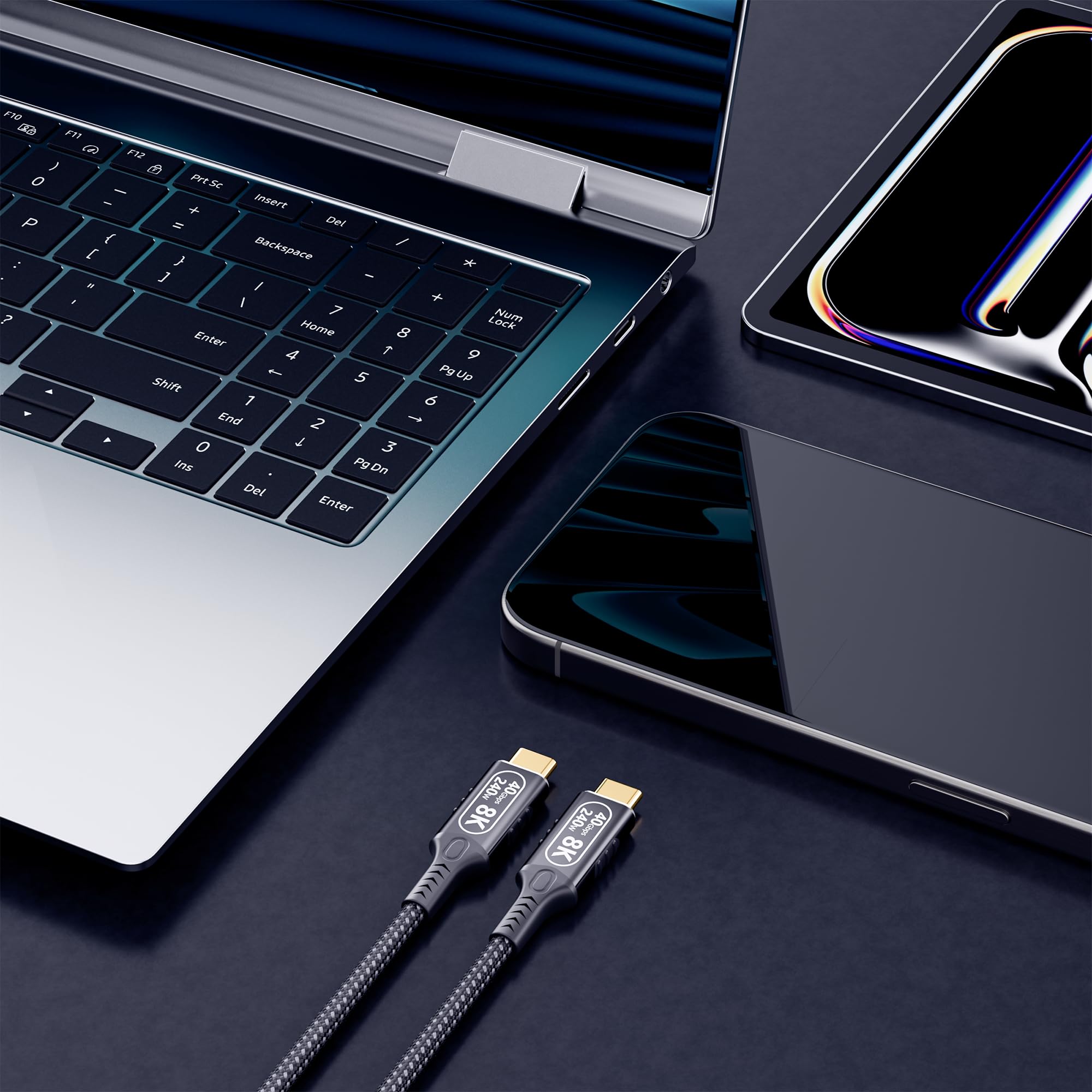 Kabel USB C 2m Kompatybilny z Thunderbolt 4, USB 4 Męski do Męskiego 40 Gb/s, PD3.1 240W, 8K HD
