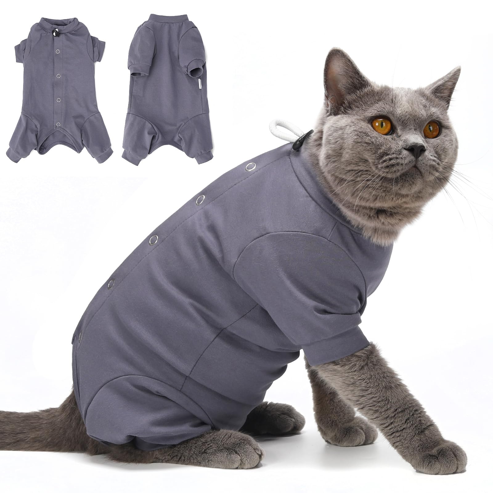 HEYWEAN Katzenbody Nach Op Body Katze Langärmeliger Anti-leckende Katzen Op Body Kastration Halskrausen-Alternativen Katzenbody Medizinischer Katze Einteiler Leckschutz Katzen Kleider