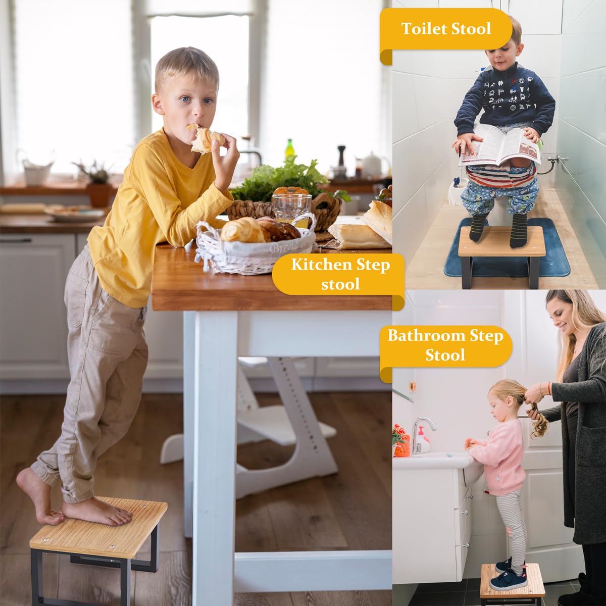 FESAS Mobility One Step Stool For Bathroom Convertible Wood with ABS Plastic Base, Shower Stool For Bed RV Kitchen Camping (Black) - Image 3