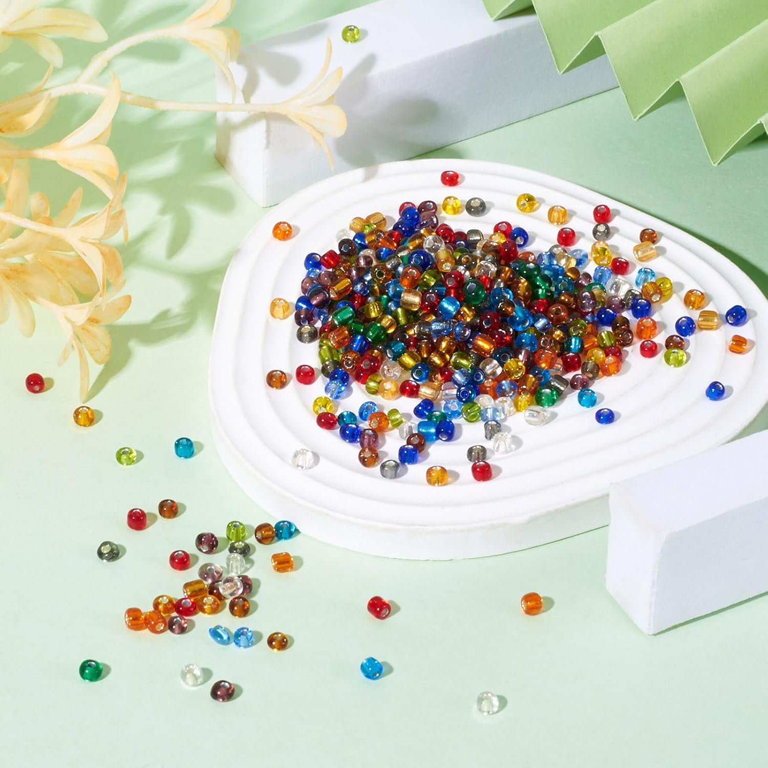 Pandahall 6/0 Silver Lined Round Glass Seed Beads 4mm Mixed Color Tiny Glass Pony Beads Loose Beads Spacers for Jewelry Making (About 4500 Beads/Pound)