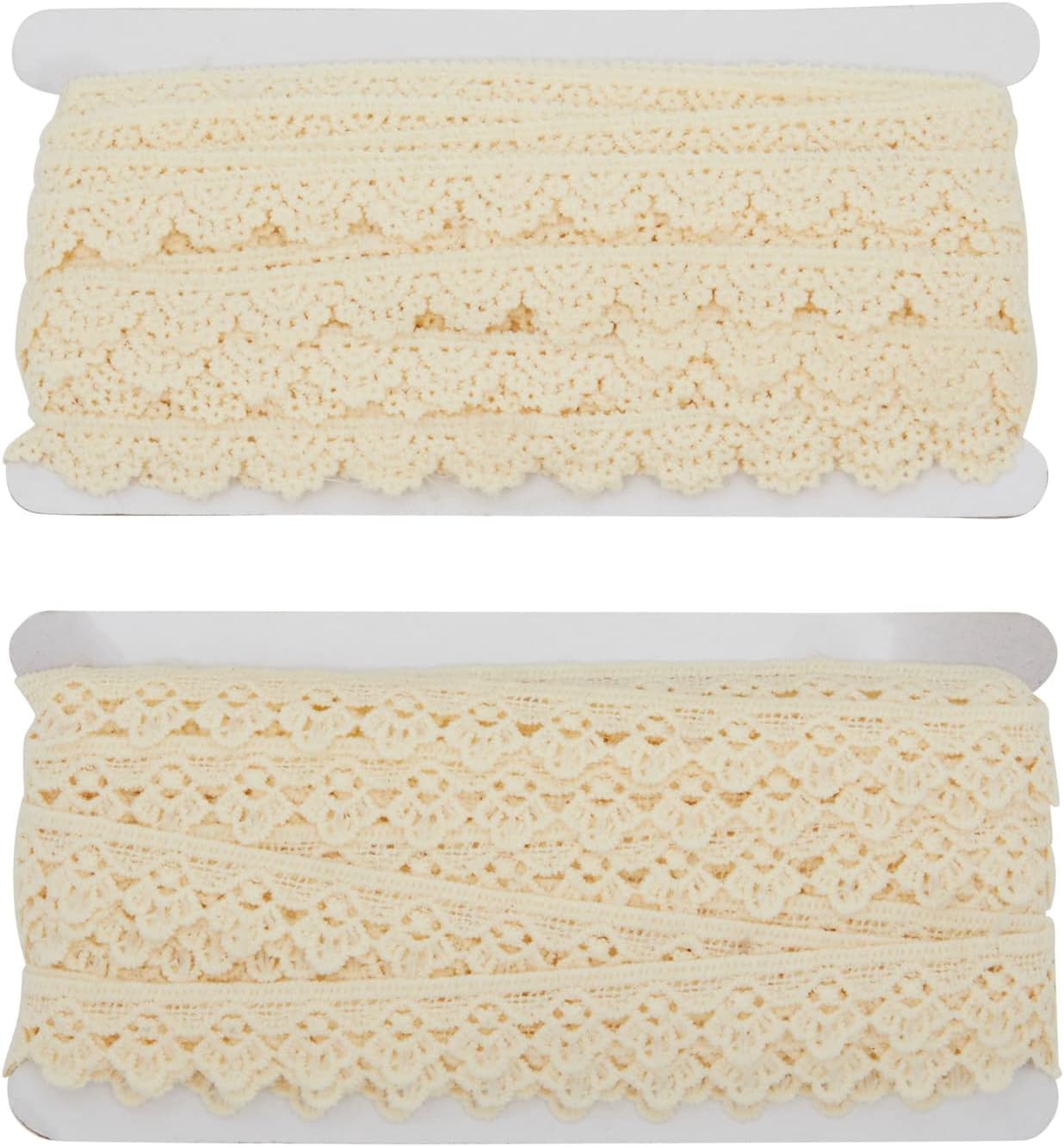 30 Yards Beige Lace Trim, 2 Styles Crochet Scalloped Edge Ribbon Vintage Sewing (15 yd Each, 2 Spools)