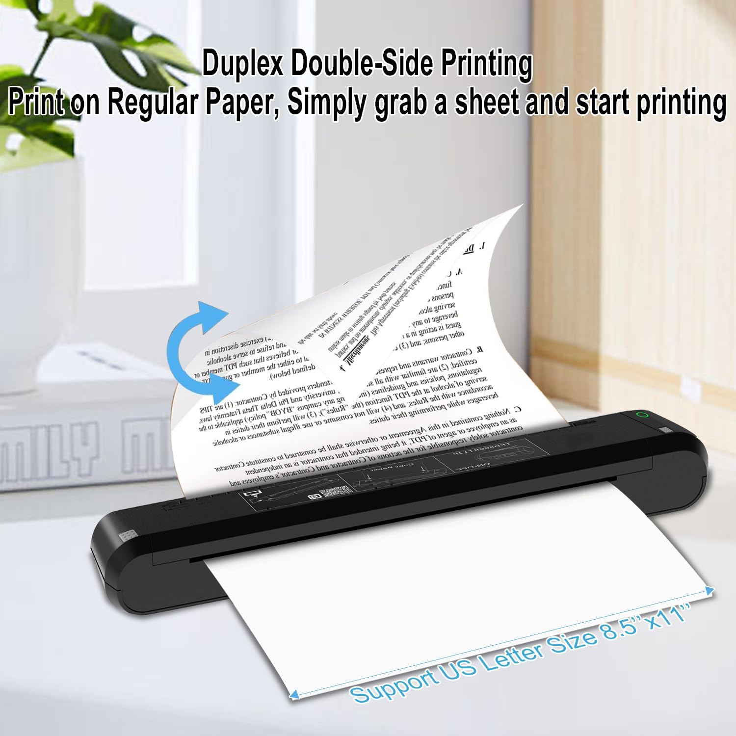 Portable Printers Wireless for Travel - 300 DPI Bluetooth Thermal Printer Support 8.5x11 US Letter & A4 Regular Copy Paper, Inkless Printer Compatible with Mobile & Laptop for Home Office