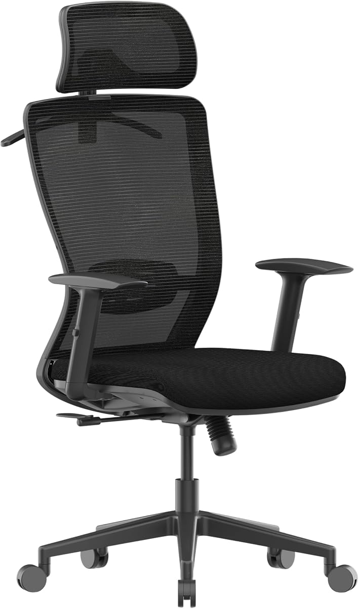 FLEXISPOT Silla de Oficina Ergonómica, Sillas de Escritorio de Oficina en Casa con Respaldo Alto de Malla con Soporte Lumbar Ajustable/Reposacabezas 2D/Reclinable de 3 Niveles de 90-130°, Sillas para Juegos de Computadora para Adultos, OC3 Cloud, Negro