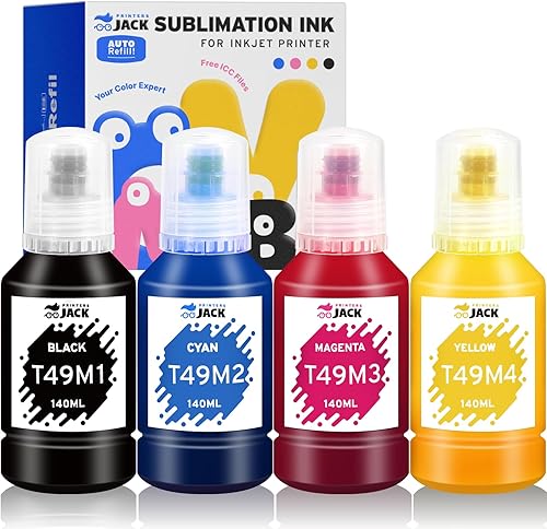 Printers Jack Tinta de sublimación T49M para impresora de sublimación F170 F570 (T49M1 T49M2 T49M3 T49M4 ICC-FreeAutofillAnti-UV) 560ML Tinta de