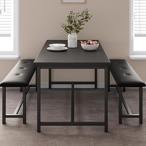 Miniatura 2 de IDEALHOUSE Juego de mesa de comedor para 4, mesa de cocina con bancos, juego de mesa de comedor rectangular con 2 bancos tapizados, juego de mesa de