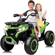 JOYRACER 24V Ride on Car, Kids ATV XL Four Wheeler w/EVA Tires, 19-Inch Leather 2 Seater, 800W Motors, Remote Control, Knee Pads, Flower, 24 Volt Ride on Toys Quad for Big Kids, Green