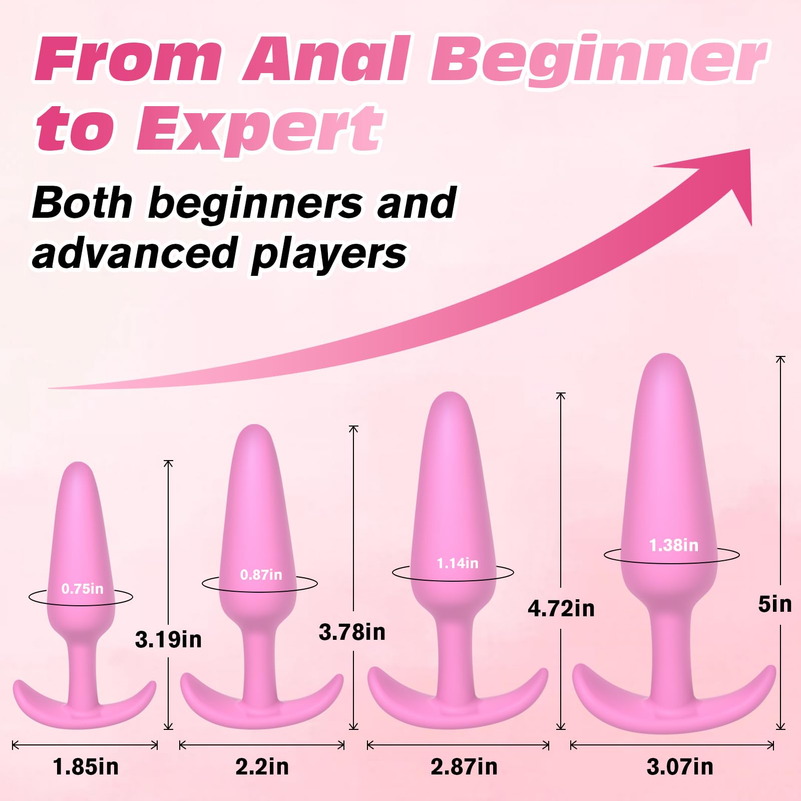 4PCS Silicone Anal Butt Plug Set, Beginner to Advanced, Trainer Kit with Flared Base for Women, Men Comfortable Long-Term Wear, Premium Training Sets, Sex Toys for Couples: Cone 4pcs set pink