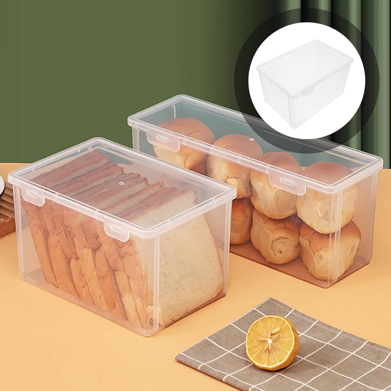 DOITOOL Bread Box Loaf Cakes Storage Container Clear Bread Keeper Airtight Loaf Bread Saver Refrigerator Organizer Food Storage Bins with Lid for Fridge Cabinet Countertop Pantry
