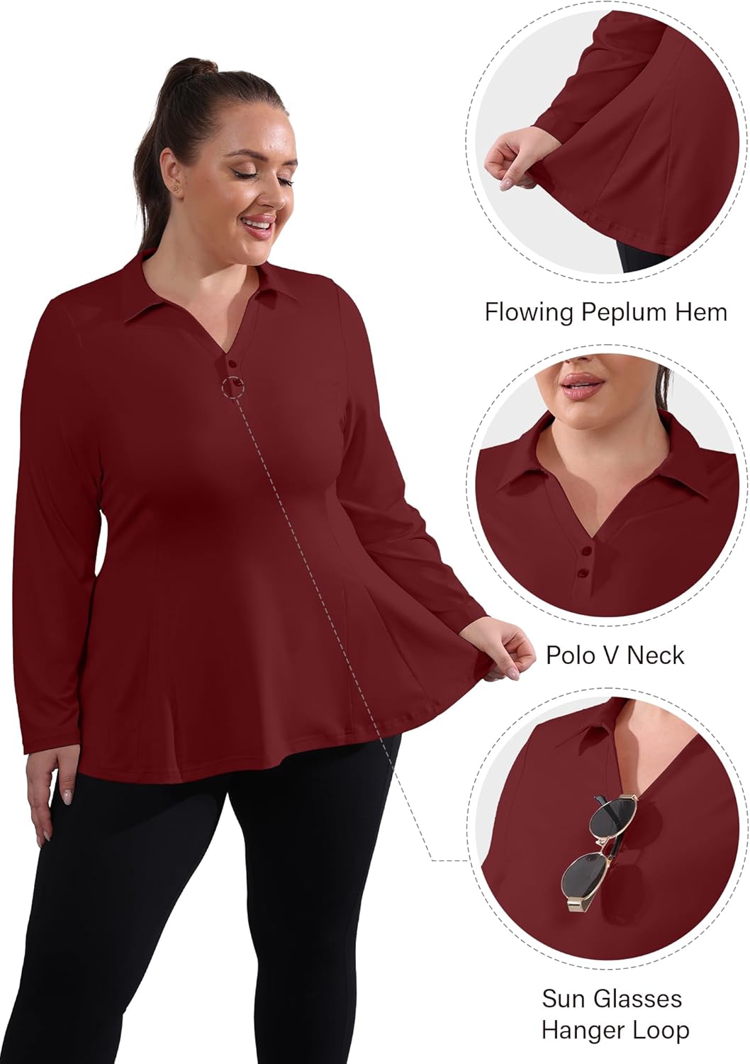 FOREYOND Plus Size Golf Polo Shirts for Women Long Sleeve Quarter Zip Pullover Athletic Workout Tops Yoga Gym Clothes - Image 3