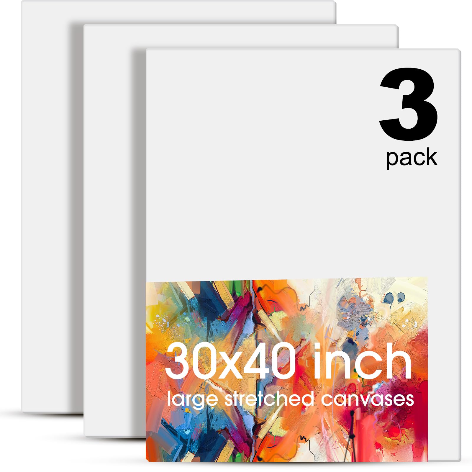 Sherr 3 Pcs Large Canvas for Painting Cotton Stretched Canvas Blank White Canvases Triple Primed Painting Canvas Profile Blank Canvases for Watercolor Acrylics Oil Painting (30 x 40 Inch)