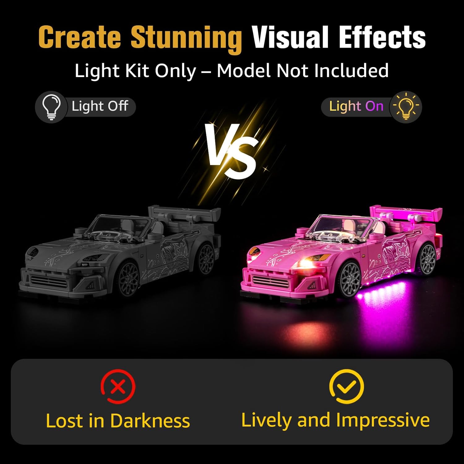 BrickSoul Light Up Kit Compatible with Lego Speed Champions 2 Fast 2 Furious Honda S2000 77241 Building Set, Upgrade Cable-Hiding Tech Lighting Accessories, Not Included 77241 Model