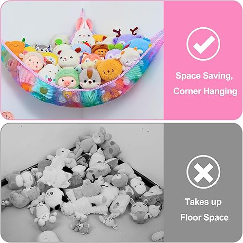 Vista 24 de Basumee Red de animales de peluche o hamaca con luz LED, hamaca de red de juguetes para almacenamiento de animales de peluche, hamacas para Azul