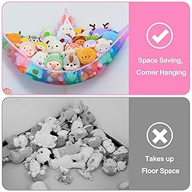 Basumee Stuffed Animals Net or Hammock with LED Light Hanging Toy Net Hammock for Stuffed Animals Storage Stuff Animals Hammocks for Nursery Kids Room with Remote Control, 8 Kinds of Lights(Pack of 1)