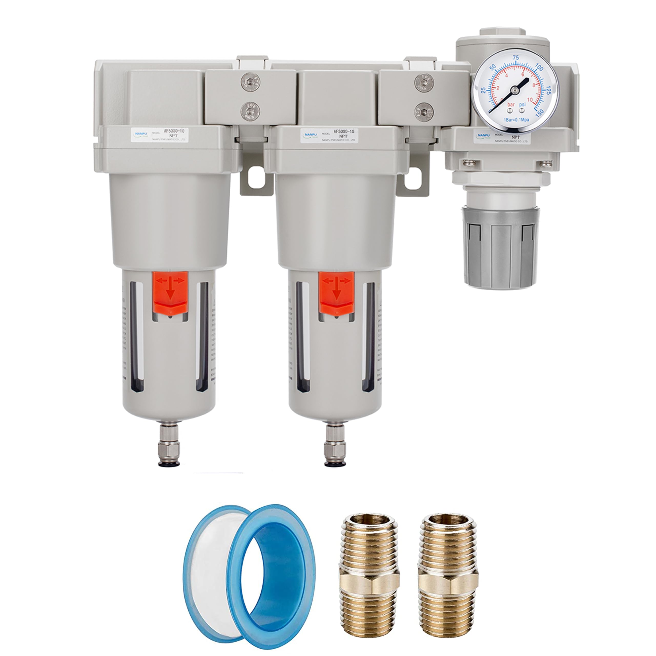 NANPU DFR-03 3/8" NPT Air Drying System - Double Air Filters, Air Pressure Regulator Combo - Semi-Auto Drain, Poly Bowl — Amazon image 17