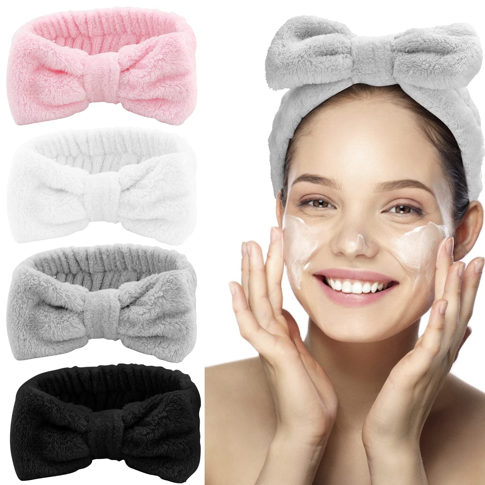 ACO-UINT4 Pack Spa Headbands for Women, Soft Headband for Washing Face Make Up Headbands, Microfiber Hair Band Skincare Headbands for Women Girls (Set A)