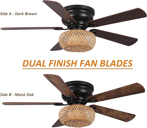 Miniatura 2 de Parrot Uncle Ventiladores de techo de perfil bajo con luces y control remoto, ventilador de techo negro de montaje empotrado para dormitorio,