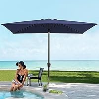 Vista 11 de JEAREY Sombrilla rectangular de olefina de 6.5 x 10 pies, sombrilla rectangular para exteriores con sistema de manivela de inclinación automática