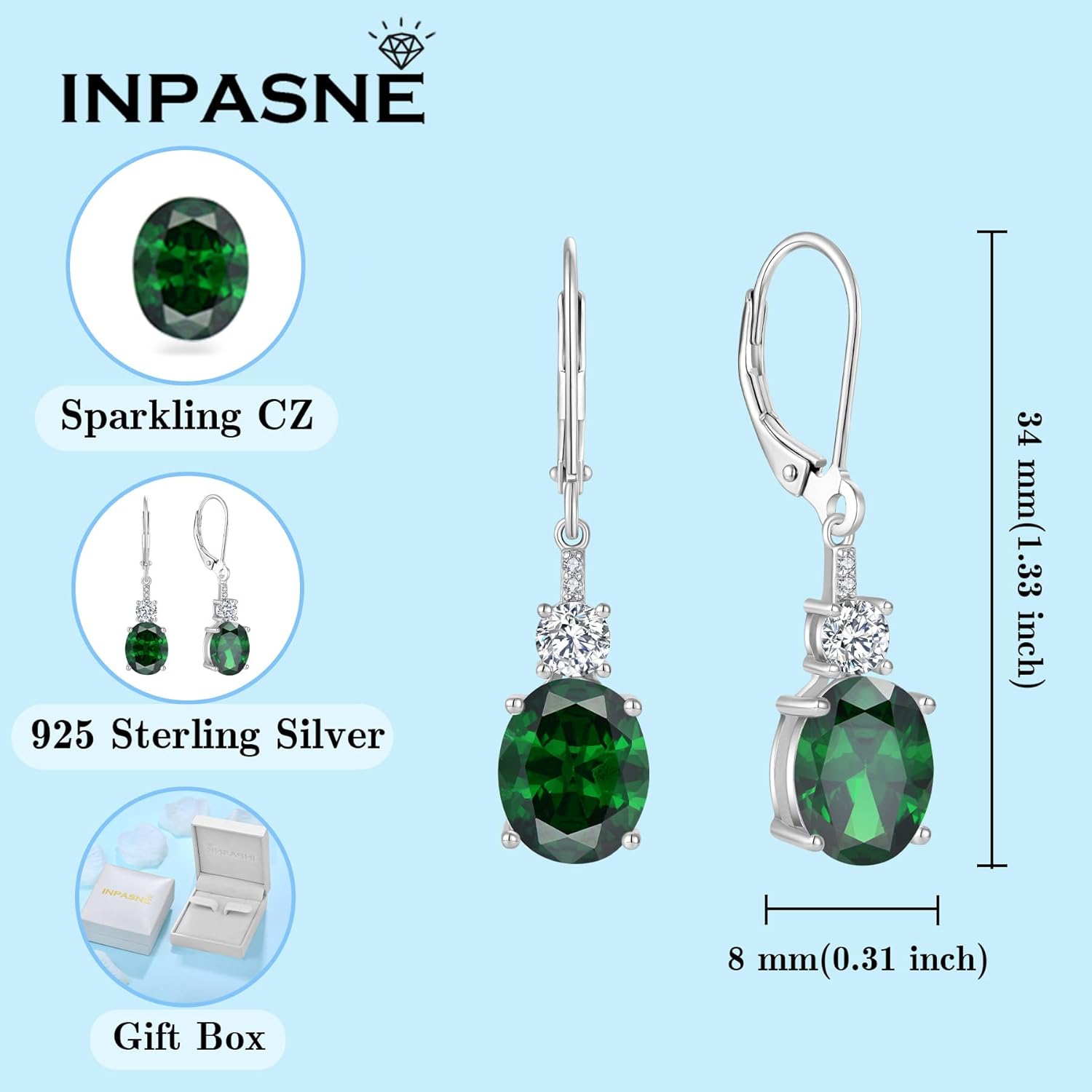 Oval Dangle Drop Earrings for Women 925 Sterling Silver Leverback Earrings Birthstone Jewelry Gifts for Her - Image 6