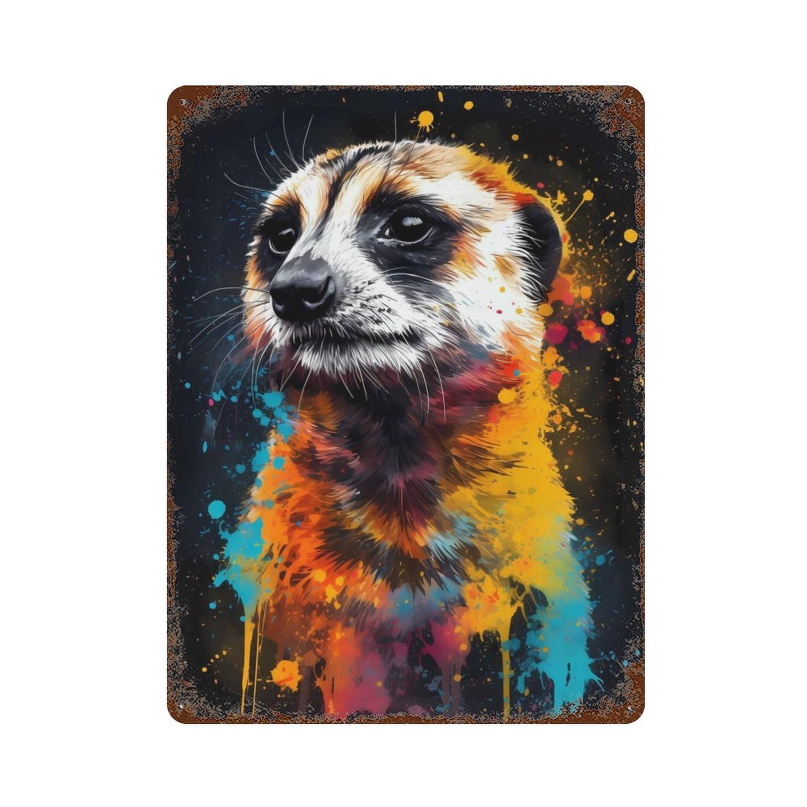 Colorful Meerkat 15.7"x11.8" Aged Metal Wall Plaque, Novelty Wall Decor for Shed, Workshop And Garage Wall Decor