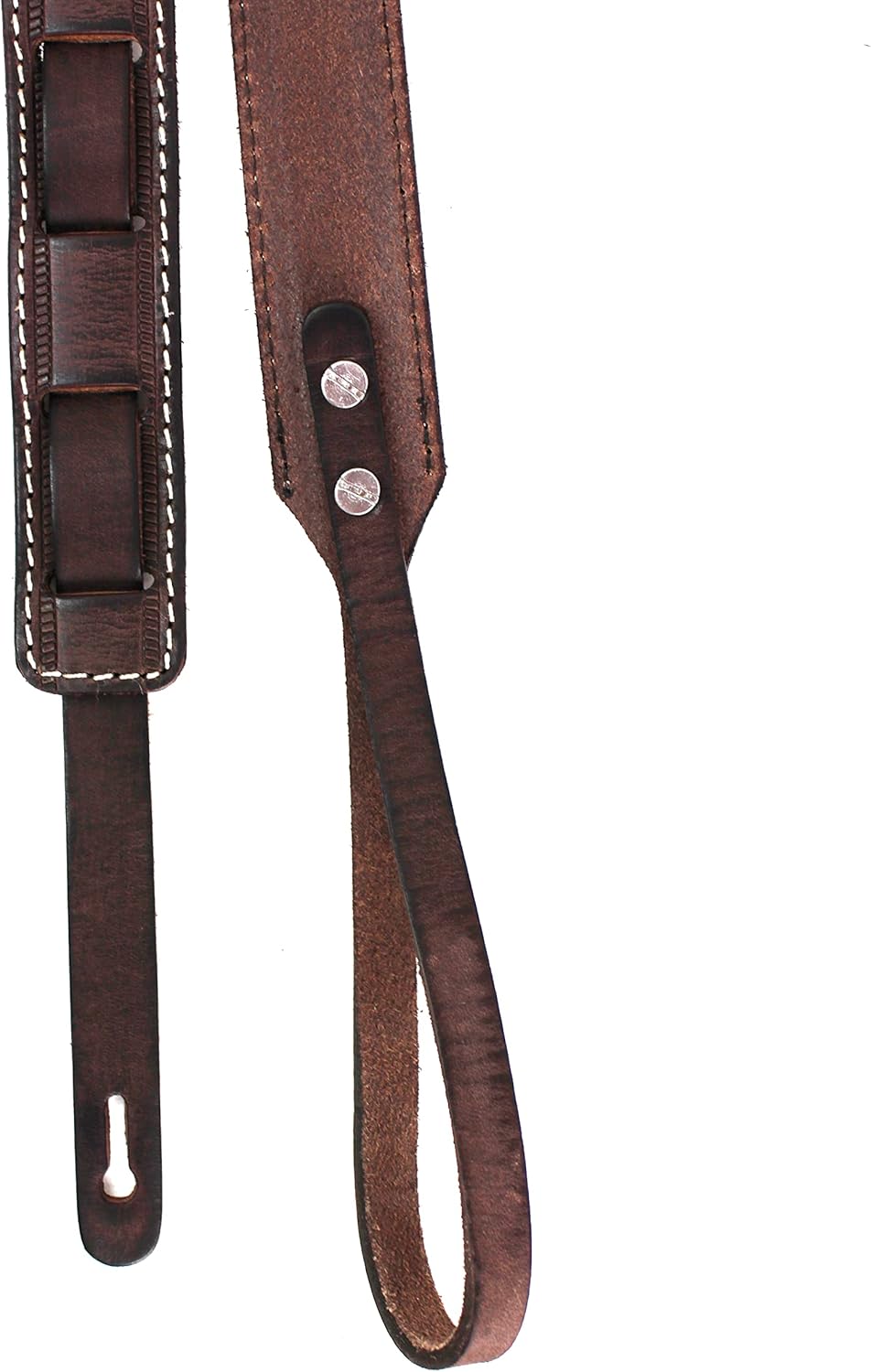 Walker And Williams M-13 Premium Handmade Hickory Brown With White Stitching Thick Grain Leather Loop End Mandolin, Mandola, Bouzouki or Uke Strap For A and F Type Mandolins