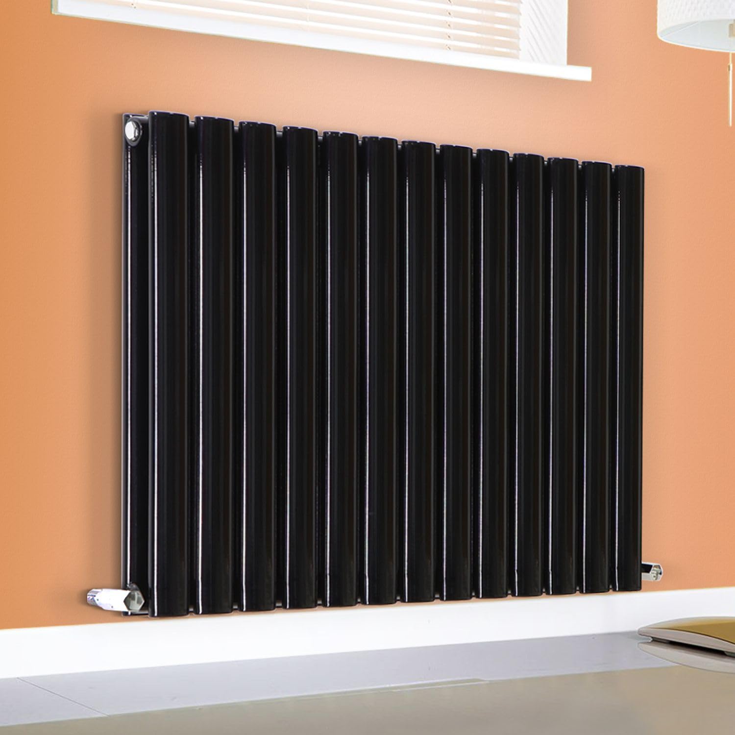 Horizontal Vertical Designer Radiator Oval Column White Anthracite Tall Upright Rads (Double - 400 x 840mm, Black)