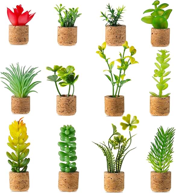 12 Pieces Mini Artificial Succulent Plants Refrigerator Magnets for Shelf Kitchen Counter Office Decor Tiny Miniature Desk...