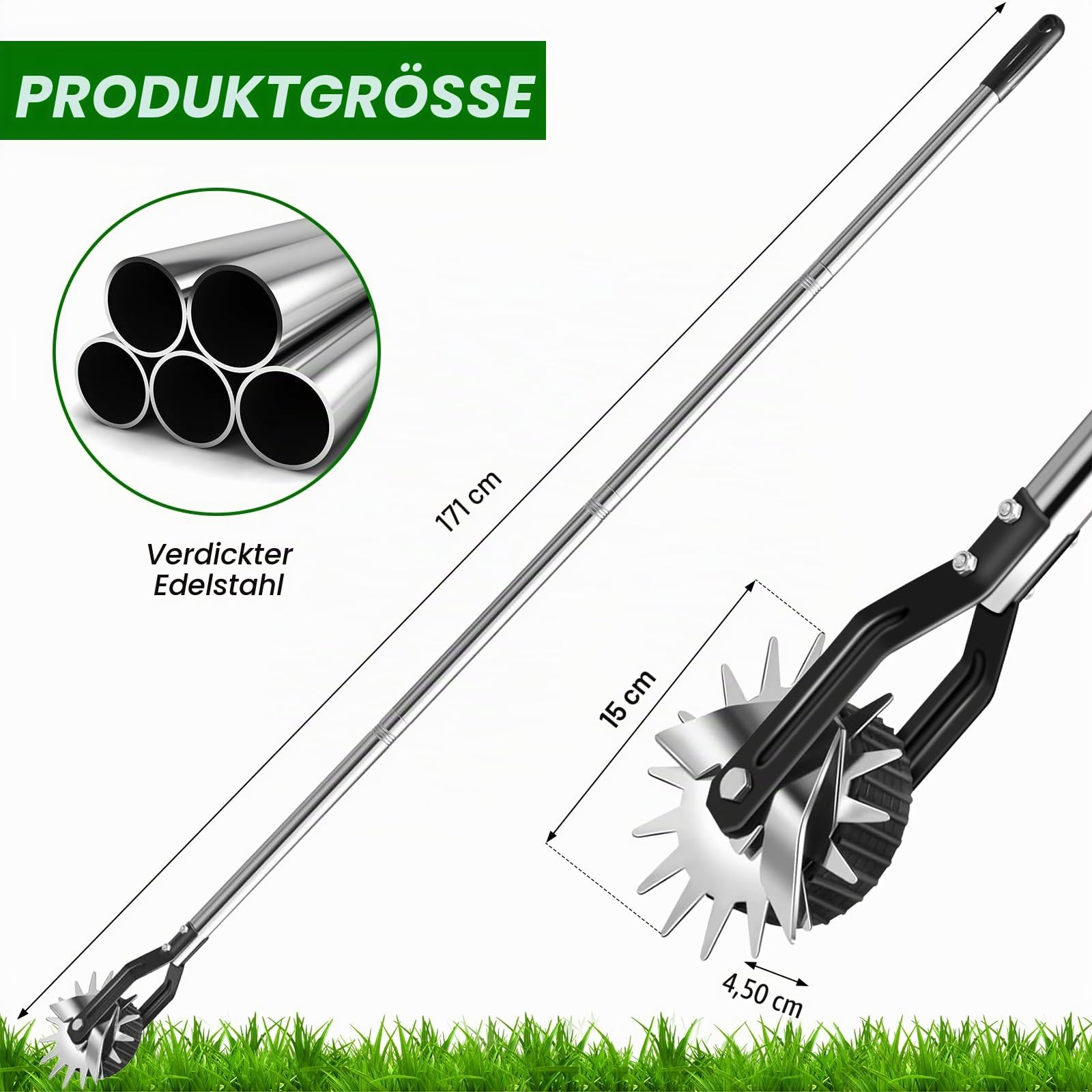 Kantenschneider Rad-Rotationskantenschneider, manueller Rasenkantenschneider für Gehwege, Edelstahlgriff, verstellbare Höhe -66.7Inch