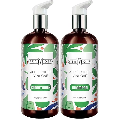 Fermosa Juego de champú y acondicionador de vinagre de sidra de manzana, aclarando la nutrición y calmante, reduce la picazón del cuero cabelludo,