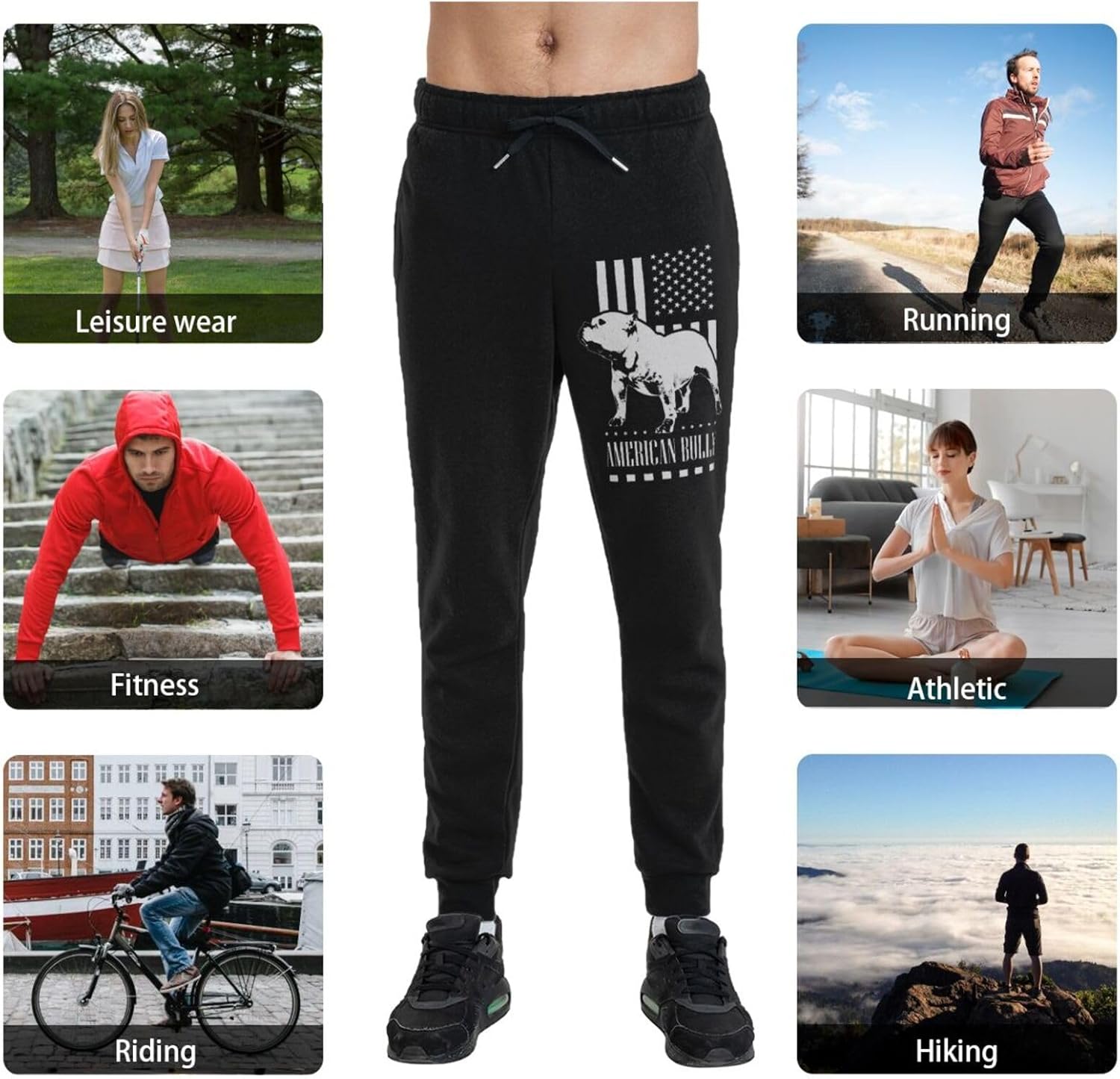 SEAEAGLE American Flag Bully Men's Pants Jogger Sweatpants Sports Training Running Cotton Adjustable Pockets