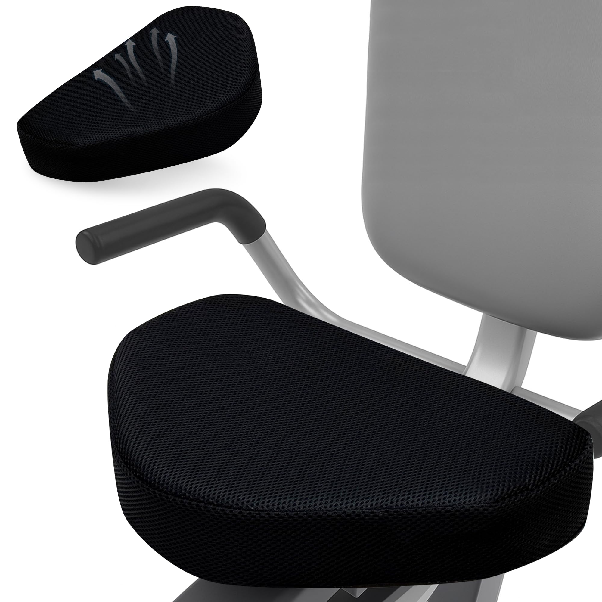 Exercise Bike Seat Cushion, Stationary Bike Seat Cushion Pad, High Density Foam, Breathable Mesh Non Slip Cover, Rowing Machine Seat Cushion for Long Workouts