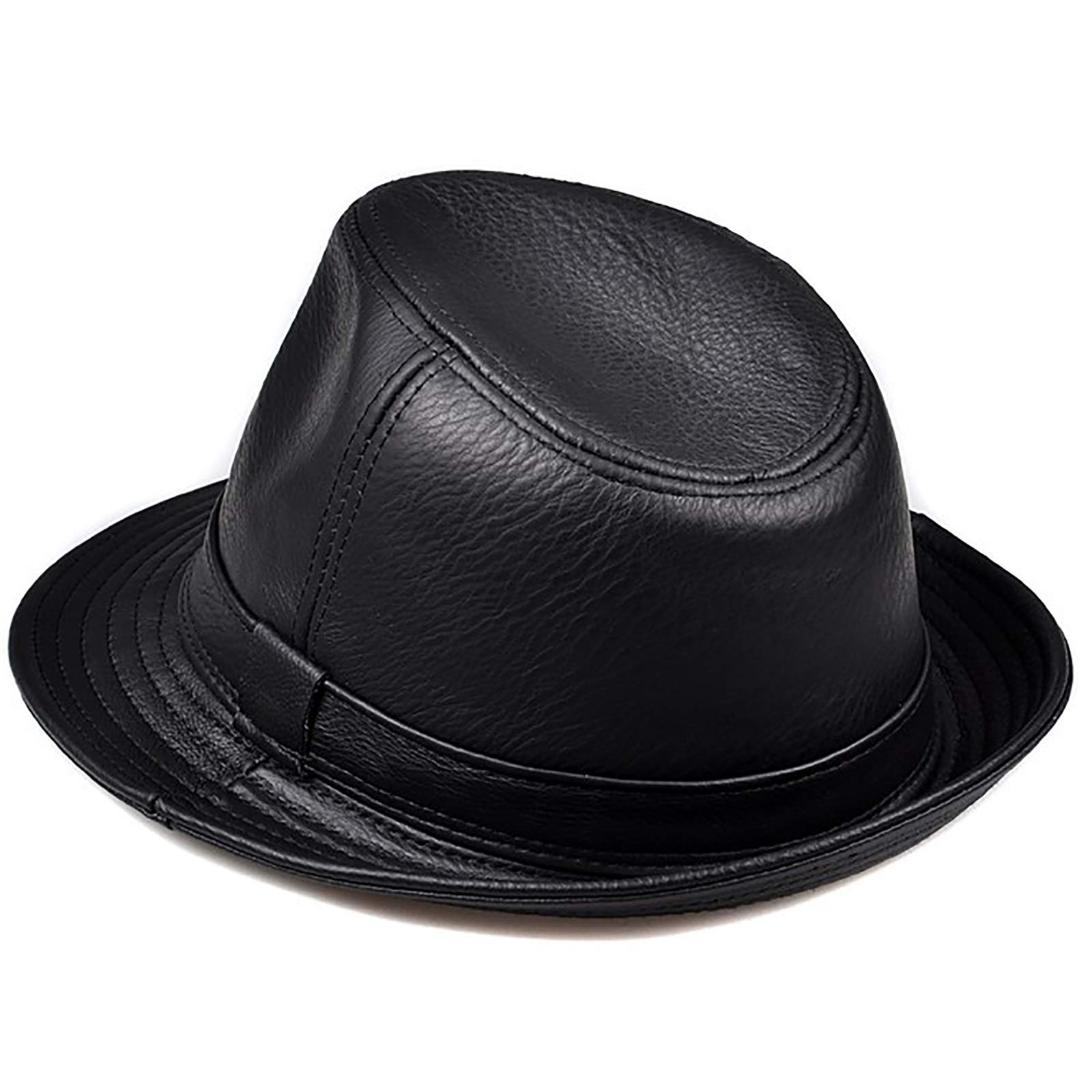 Sombreros de invierno, cuero para hombre Sombrero de jazz Gentleman Hats Cowhide Short Brim Cowboy Party Bowler Fedora Trilby Hat