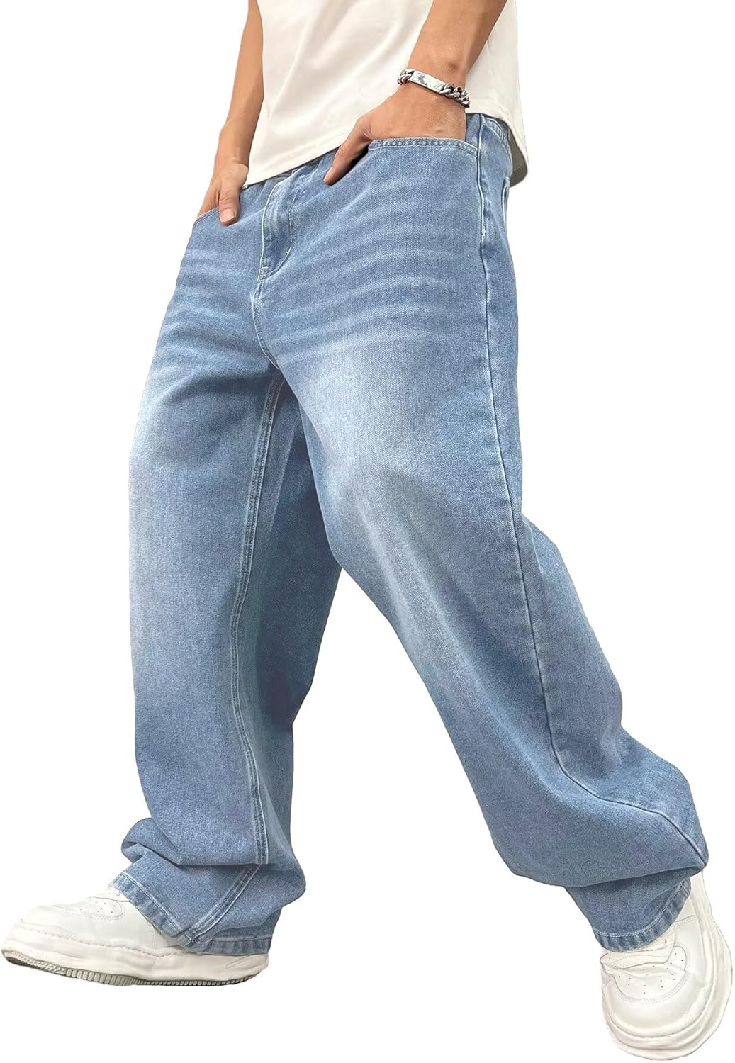 ALLABREVE Men's Baggy Hip Hop Jeans Y2k Wide Leg Denim Pants Relaxed Fit Skater Trousers Streetwear