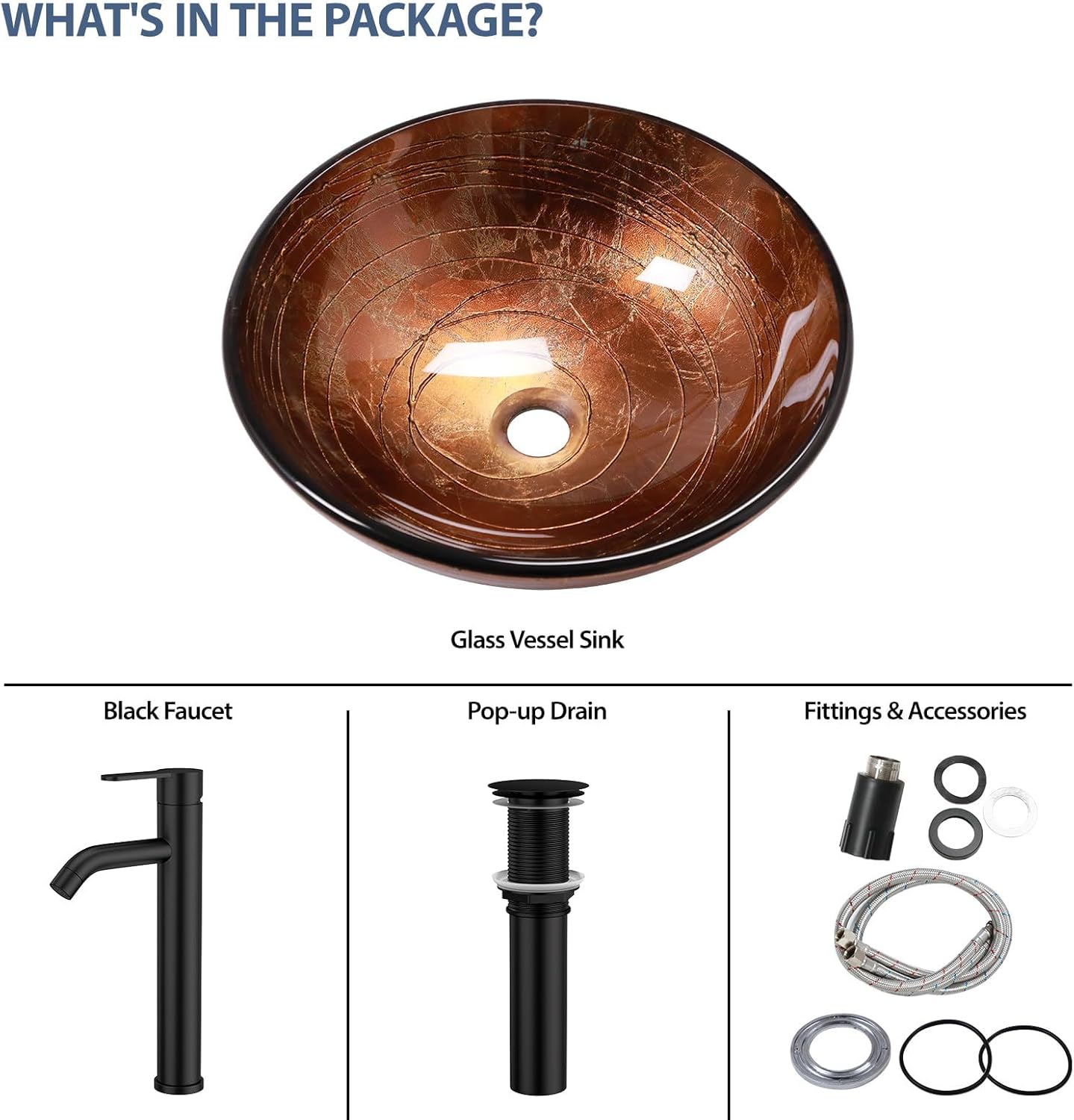 lordear glass vessel sink pop-up drain countertop basin for bathroom