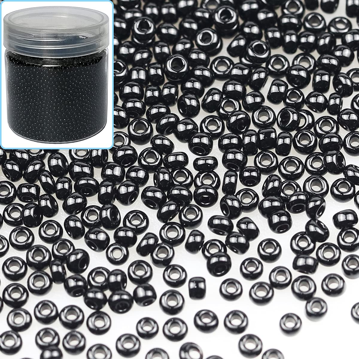 12/0 Glass Seed Beads About 10000pcs in Box Size 2mm Black Seed Beads for Earring Making (Black)