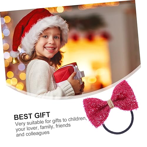 Miniatura 9 de SAFIGLE 2 pares de pajaritas de Navidad para el cabello, moño festivo, soporte para cola de caballo con purpurina, soporte para cola de caballo de