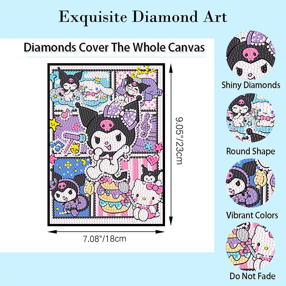 PERFECTSIGHT Cute 5D Diamond Art Kits with Wooden Frame, Kawaii DIY Painting Art for Adults Teen, Diamond Arts and Crafts Sets, Big Gem Full Drill Diamond Dots for Home Wall Decor (): Comic Kuro