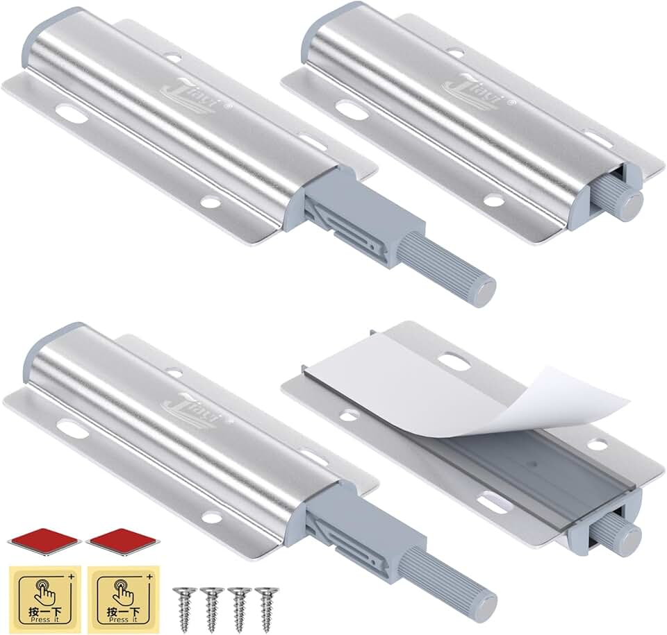 Magnetic Push Close Cabinet Latch Jiayi 4 Pack Push to Open Door Latch Heavy Duty Touch Latches Door Push Cabinet Door Opener for Drawer Closure Push Catch Press Out Kitchen Cabinet Hardware