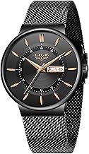 LIGE Men's Watches Black Minimalist Analogue Quartz Stainless Steel Waterproof Watch Men with Date Display Fashion Sports Calendar Mesh Watch Men