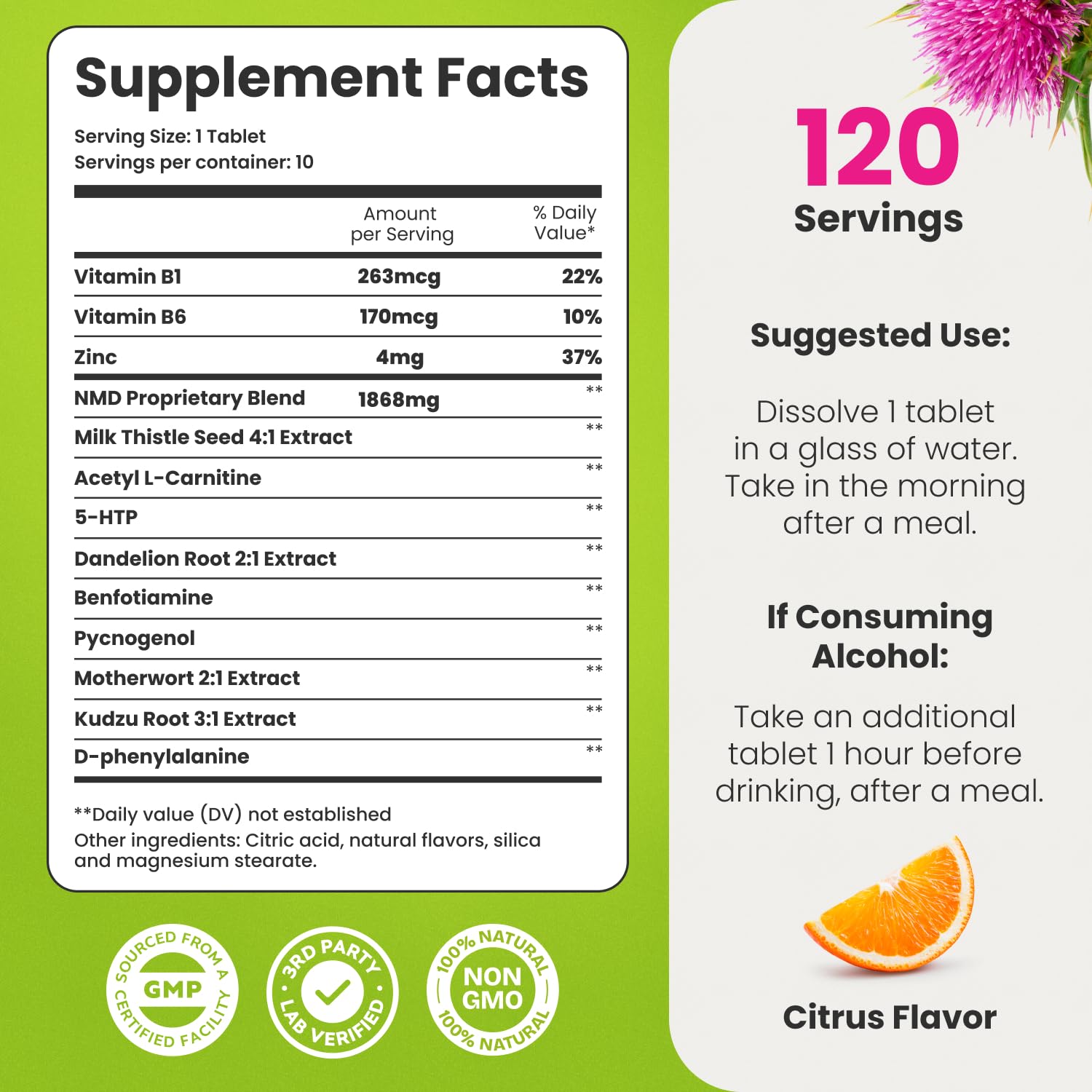 NoMoreDrinks Anti Alcohol Craving Supplement | Liver Detox & Combat Cravings | Energy Support Alcohol Replacement Drink | Organic Milk Thistle Supplement & Dandelion Root & 5HTP | (120) Energy — Amazon image 5