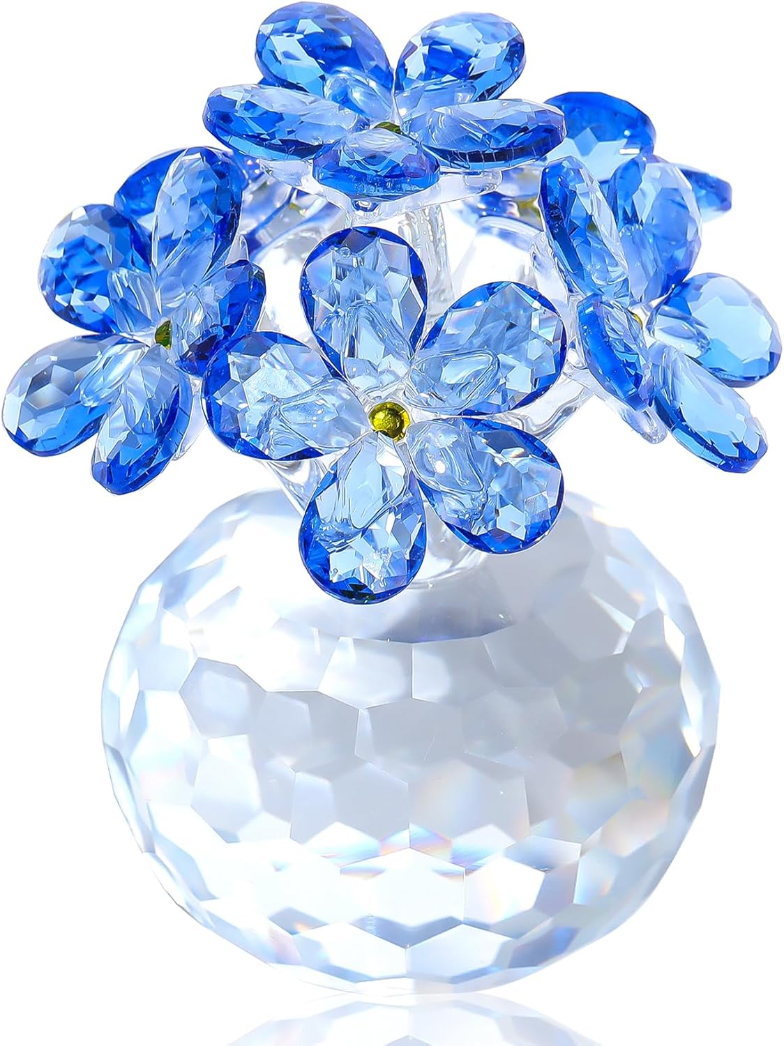 Blue Crystal Forget Me Not Glass Flowers Bouquet Gift for Women, Mom, Wife - Crystal Figurine Home Office Tabletop Decor - Anniversary Birthday Wedding Present