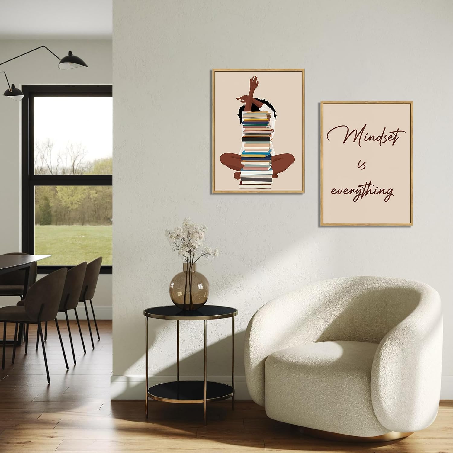 Black Girl Canvas Wall Art Modern African American Wall Decor Black Girl With Books Art Paintings Prints Mindset is Everything Posters for Bedroom Living Room Home Decoration(Unframed,16x24x2 Inch)
