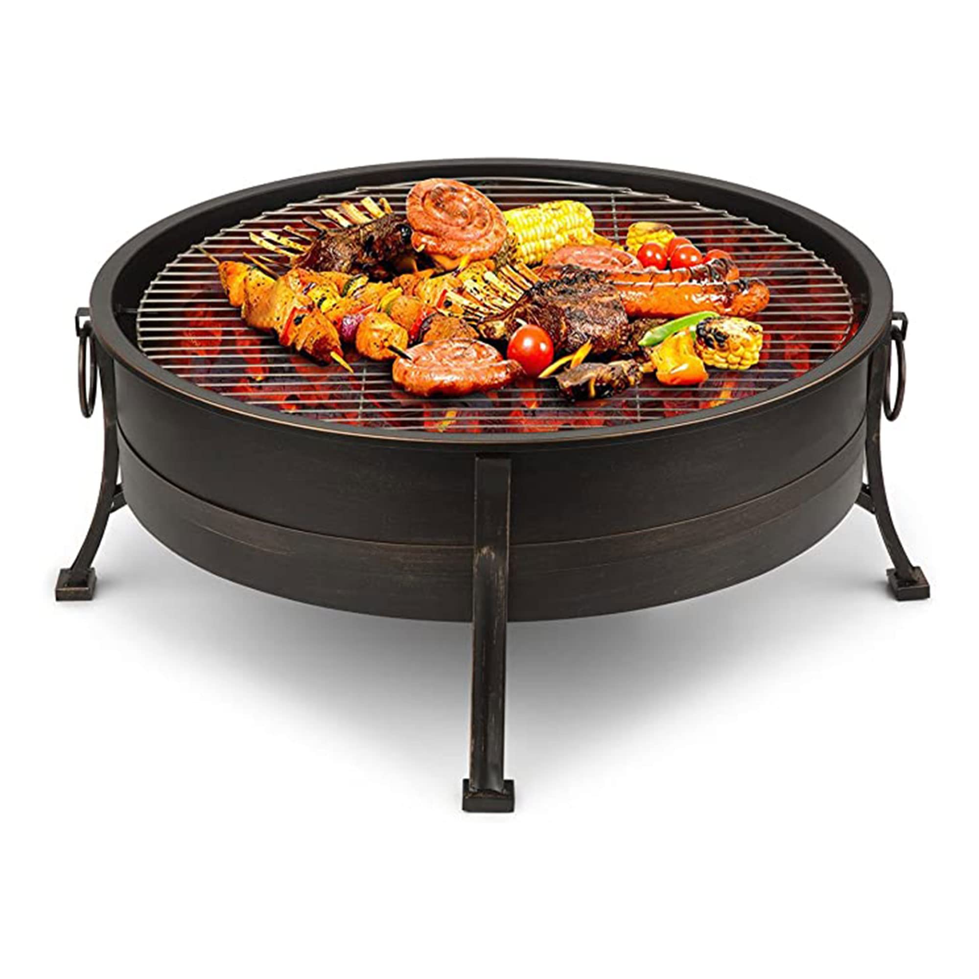 Blumfeldt 2-in-1 Feuerschale - Feuerschale für den Garten mit Edelstahl-Grillrost, Feuerschalen FireView Concept, Funkenschutz, Trageringe, Schürhaken & Grillrost, Stil: Catania, schwarz