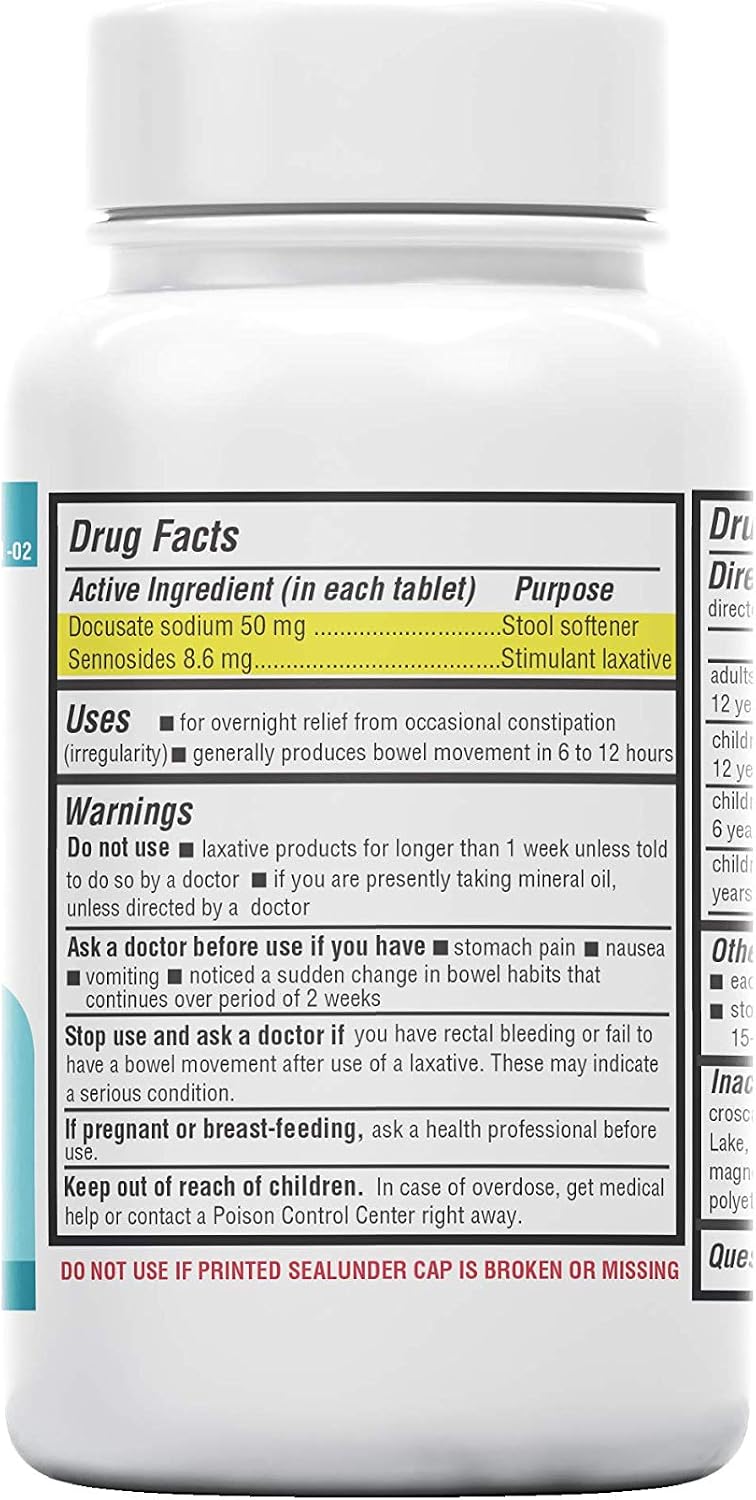 Safrel Senna-S (200 Tablets) Dual Action Natural Vegetable Laxative Stool Softener | Relieves Constipation, Gas, Bloating | Gentle on Stomach | Safe Digestive Support (Generic Senokot-S) | Value Pack