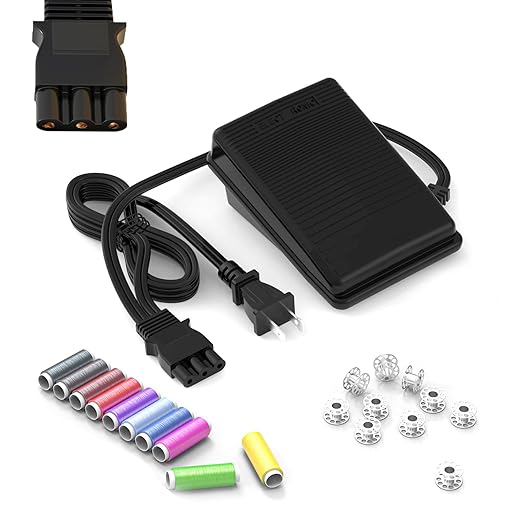 BRIGHTLYLIT Sewing Machine Foot Pedal and Power Cord, Three Round Plug, Suitable for Janome Cover Pro New Home Elna BabyLock Pfaff Viking Sears and Other Sewing Machine Brands(033770217)