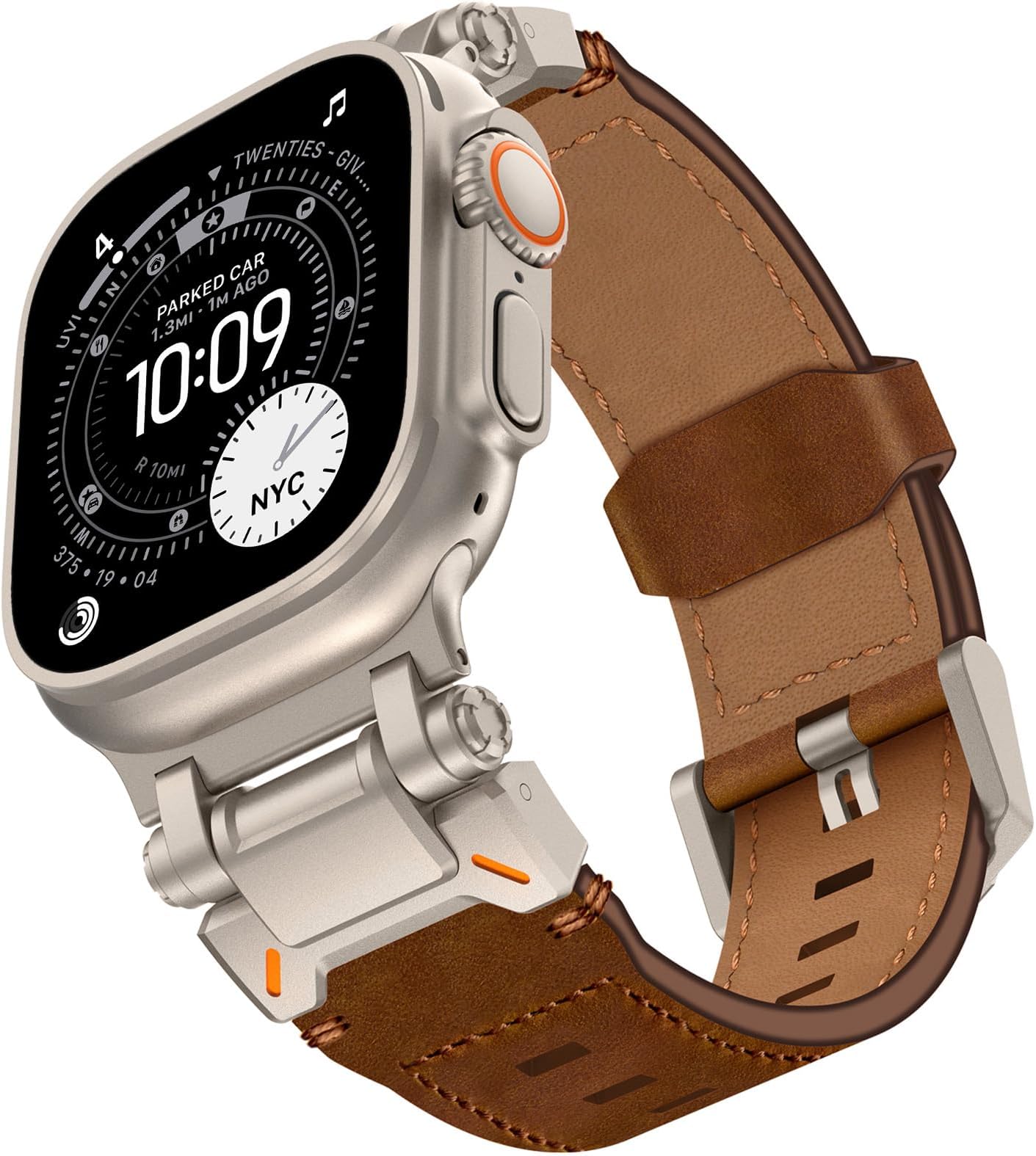 KADES for Apple Watch Ultra 2 Band 49mm 45mm 44mm 42mm Men, Top Grain Genuine Leather Band Strap with Titanium Connectors for Apple Watch Ultra 2/1 Series 9/8/7/SE2/6/5/4/SE/3/2/1